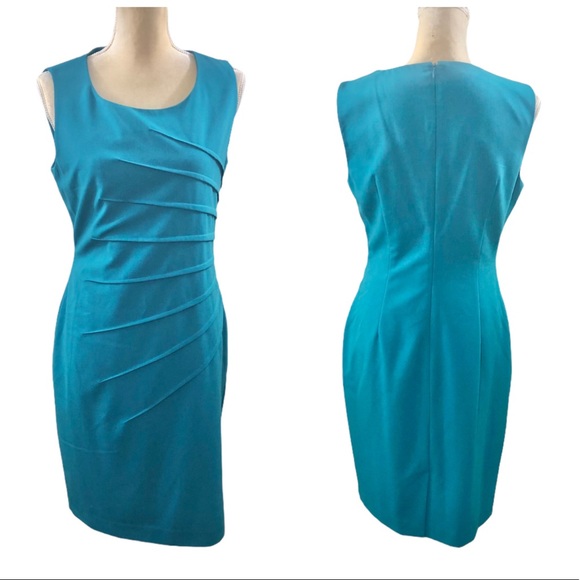 Calvin Klein Teal Starburst Sheath Dress Sz 8 - Picture 2 of 11